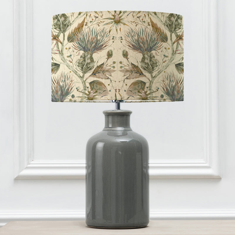 Floral Grey Lighting - Varys Eva & Elspeth Complete Table Lamp Grey/Auburn Linen Voyage Maison