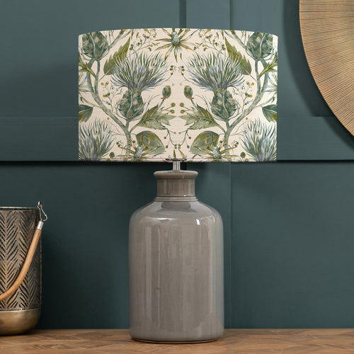 Floral Grey Lighting - Varys Eva & Elspeth Complete Table Lamp Grey/Lichen Linen Voyage Maison