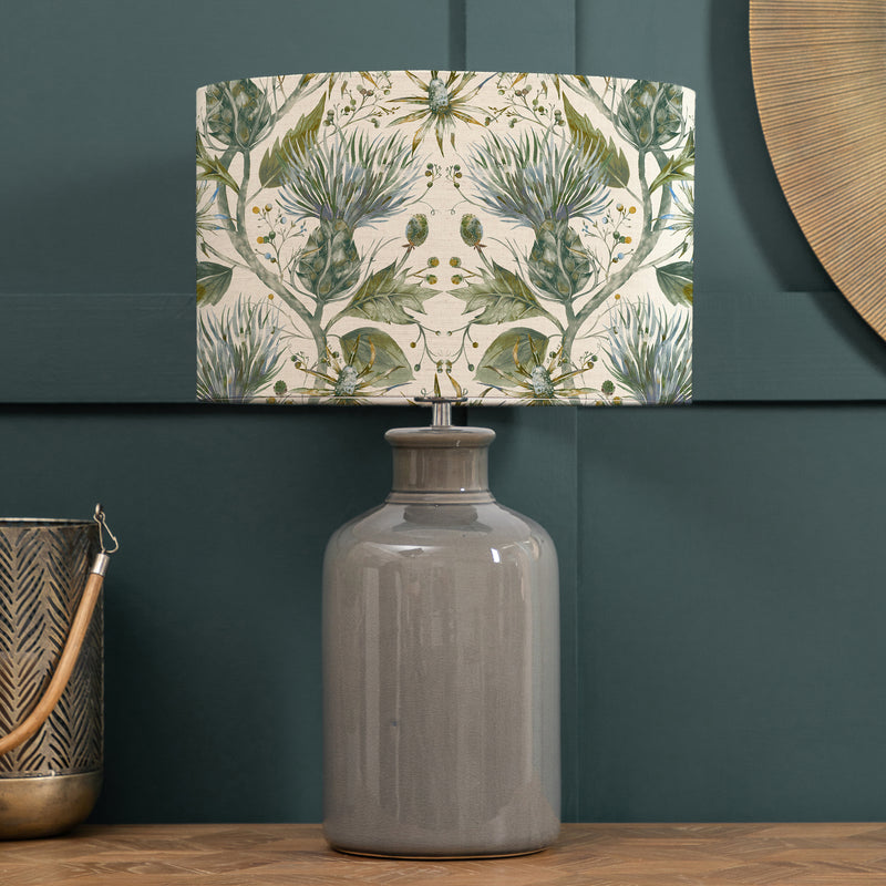 Floral Grey Lighting - Varys Eva & Elspeth Complete Table Lamp Grey/Lichen Linen Voyage Maison