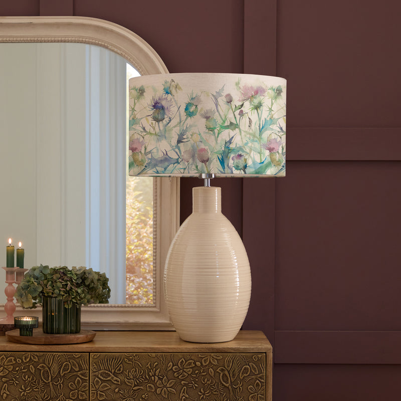 Floral Cream Lighting - Cirsium Eva & Epona Complete Table Lamp Cream/Damson Voyage Maison