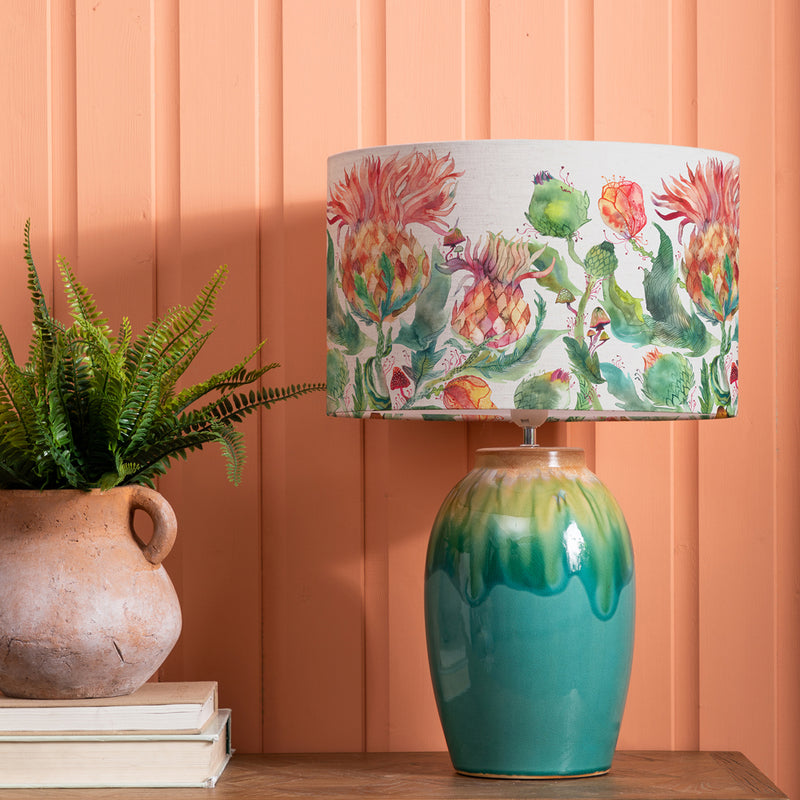 Floral Blue Lighting - Eucalypt  & Enchanting Thistle Eva  Complete Table Lamp Aqua/Marigold Voyage Maison