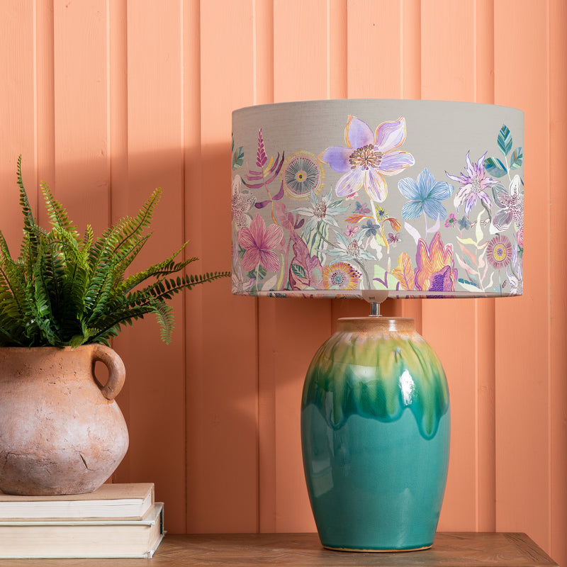 Floral Blue Lighting - Primrose Eva & Eucalypt Complete Table Lamp Aqua/Haze Voyage Maison