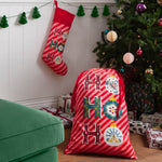 Ho Ho Ho Printed Velvet Xmas Stocking + Sack Red