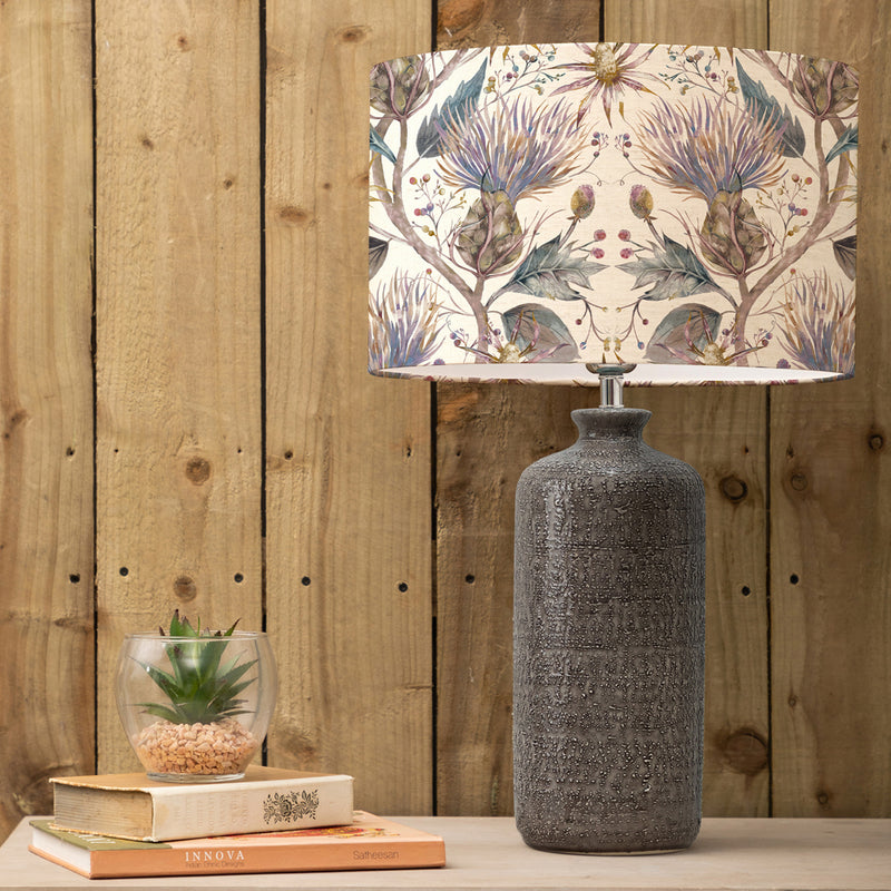 Floral Grey Lighting - Inopia   & Varys Eva  Complete Table Lamp Grey/Pastel Linen Voyage Maison