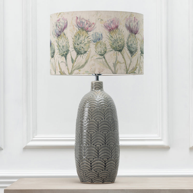 Floral Grey Lighting - Thistle Glen Eva & Jadis Complete Table Lamp Grey/Linen Voyage Maison