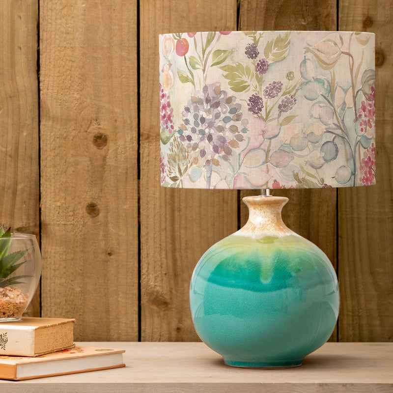 Floral Blue Lighting - Hedgerow Eva & Neso Complete Table Lamp Aqua/Linen Voyage Maison