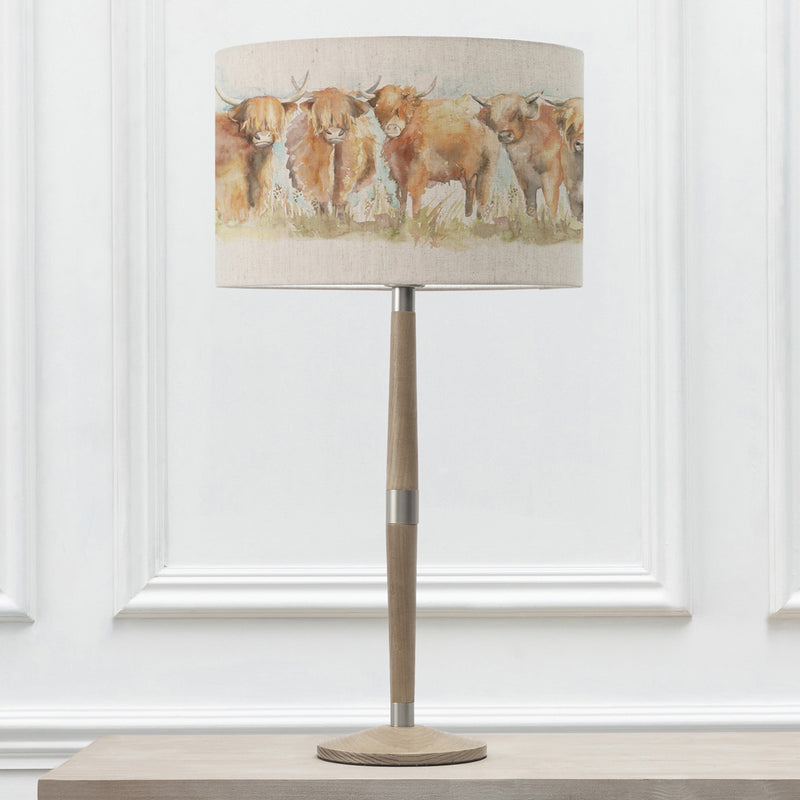 Animal Grey Lighting - Solensis  & Highland Cattle Eva  Complete Table Lamp Grey/Linen Voyage Maison