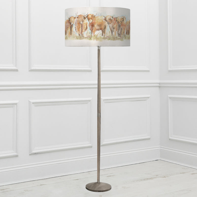 Animal Grey Lighting - Solensis  & Highland Cattle Eva  Complete Floor Lamp Grey/Linen Voyage Maison