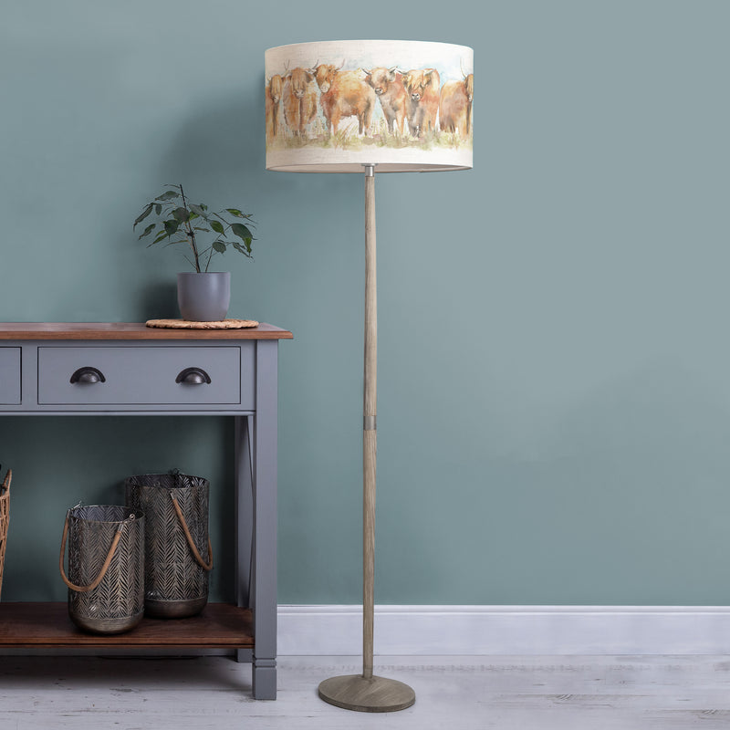 Animal Grey Lighting - Highland Cattle Eva & Solensis Complete Floor Lamp Grey/Linen Voyage Maison