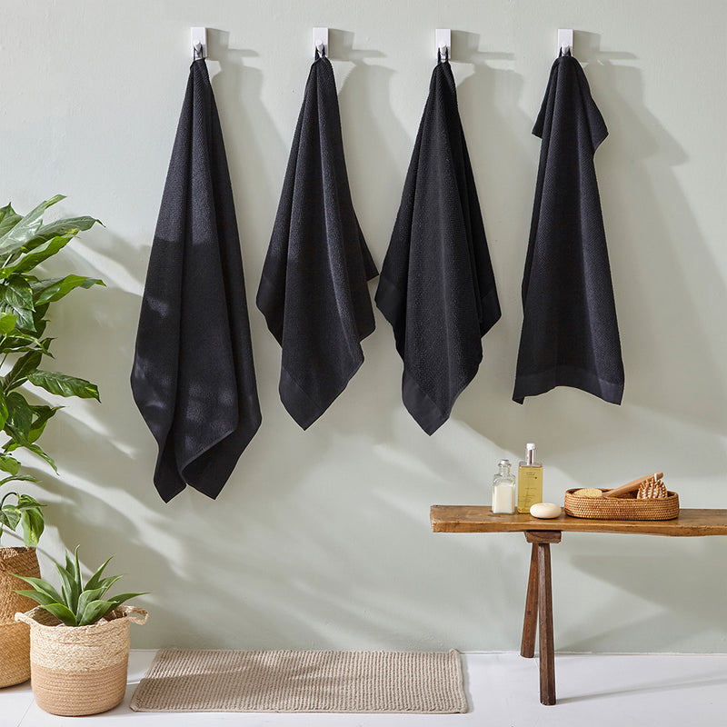 furn. Textured Weave Towels in Black