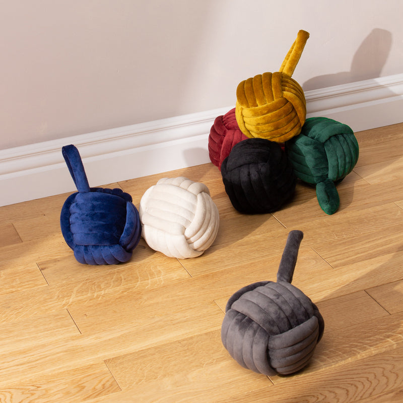 furn. Knot Velvet Door Stop in Black