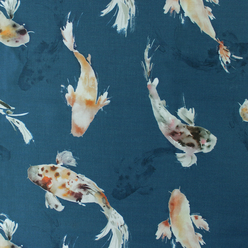 Koi Carp Printed Fabric Sample Swatch Cobalt