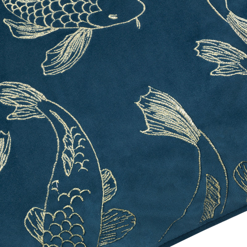 Animal Blue Cushions - Koi Pond Embroidered Velvet Cushion Cover Navy Paoletti