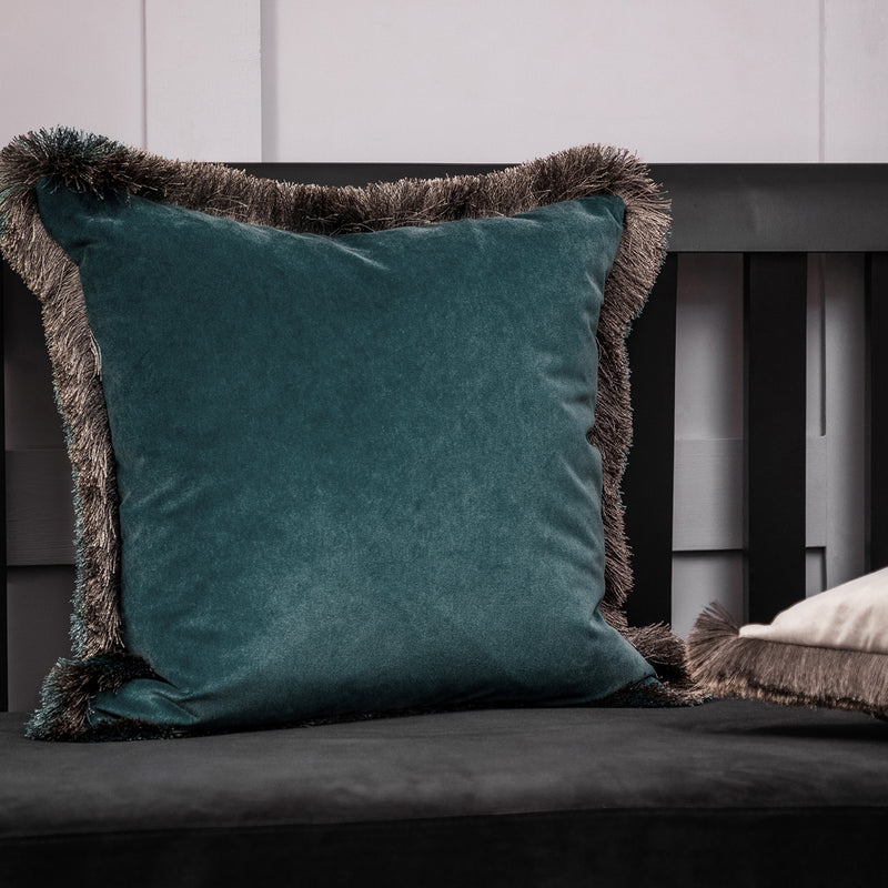 Voyage Maison Lapis Velvet Fringed Cushion Cover in Aqua