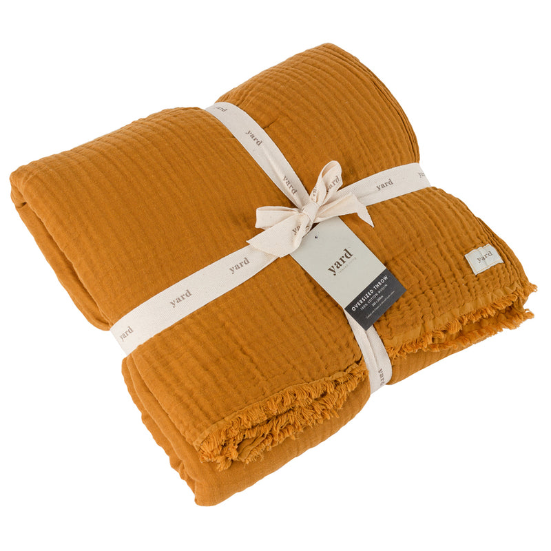 Plain Brown Throws - Lark Muslin Cotton Oversized Throw Cumin Yard