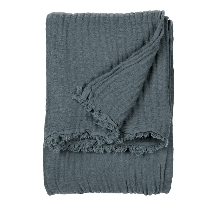 Plain Blue Throws - Lark Muslin Cotton Oversized Throw Dusk Yard