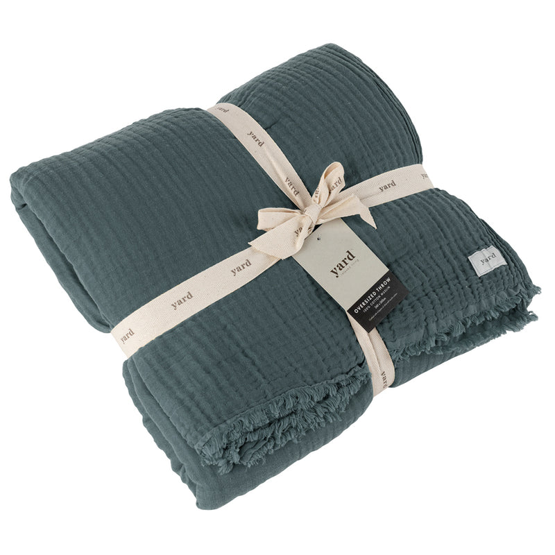 Plain Blue Throws - Lark Muslin Cotton Oversized Throw Dusk Yard