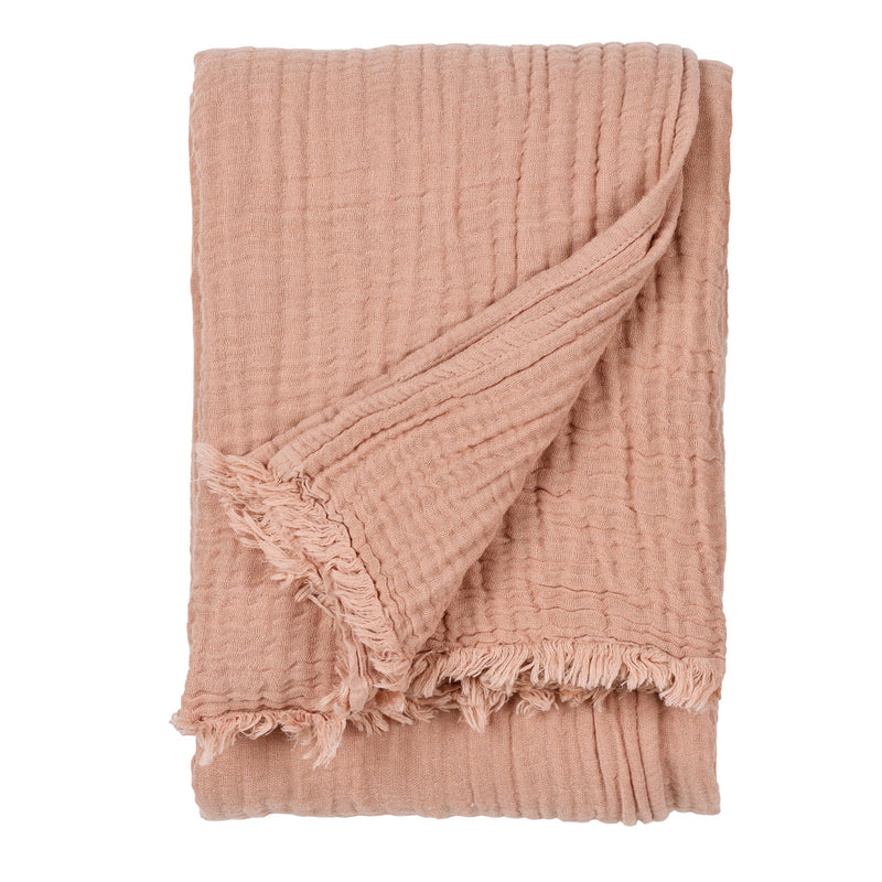 Plain Pink Throws - Lark Muslin Cotton Oversized Throw Pink Clay Yard