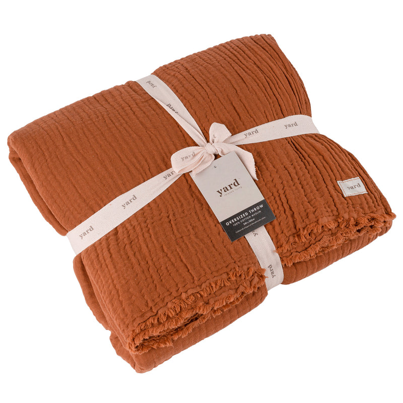 Plain Brown Throws - Lark Muslin Cotton Oversized Throw Pecan Yard