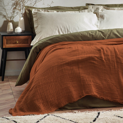 Plain Brown Throws - Lark Muslin Cotton Oversized Throw Pecan Yard