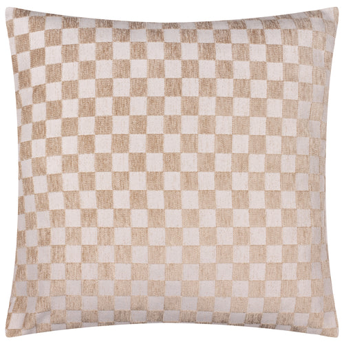 Check Beige Cushions - Larro Chenille Checkerboard Feather Filled Cushion Natural Hoem