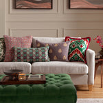 Laurel Embroidered Velvet Cushion Cerise/Jade