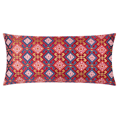 Geometric Pink Cushions - Laurel Embroidered Velvet Cushion Cover Ruby/Gold Paoletti - Seventy Three