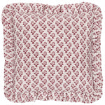 Floral Red Cushions - Lulah Block Printed Ruffle Cushion Cover Linen/Red furn.