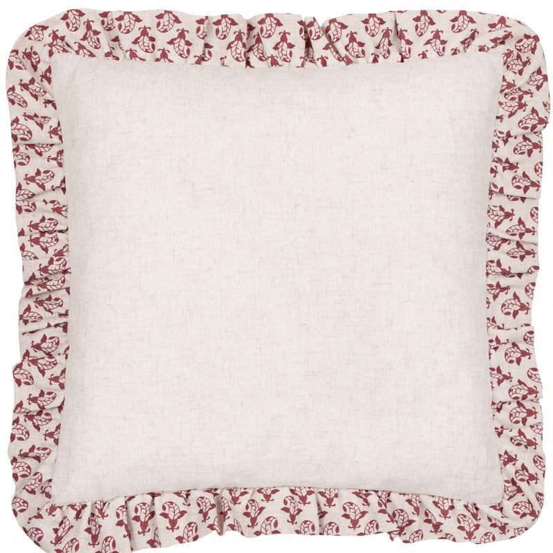 Floral Red Cushions - Lulah Block Printed Ruffle Cushion Cover Linen/Red furn.