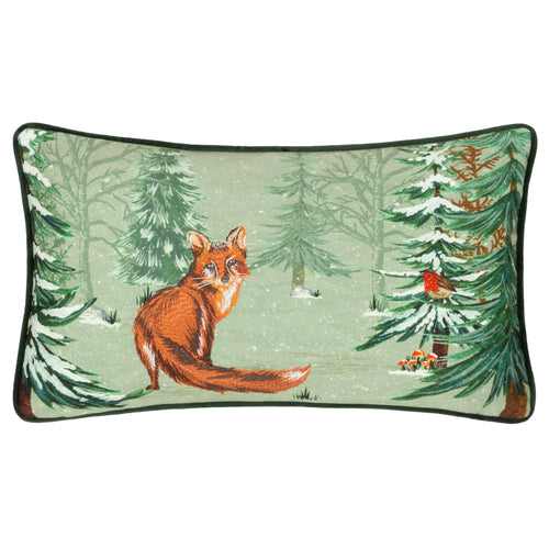 Animal Green Cushions - Lodge Wood Fox Embroidered Cushion Cover Oak Green furn.