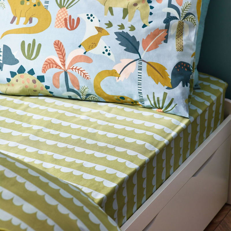 little furn. Little Dinos Scandi Fitted Bed Sheet in Green/Blue