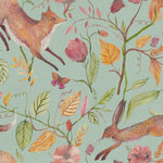 Animal Blue Fabric - Leaping Into The Fauna Printed Cotton Fabric (By The Metre) Duck Egg Blue Voyage Maison