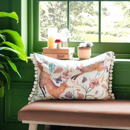 Animal Cream Cushions - Leaping Into The Fauna Printed Cushion Cover Linen Voyage Maison