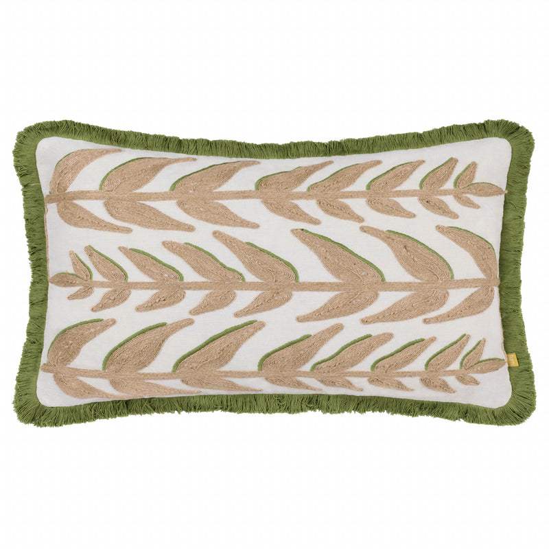 Woodland Green Cushions - Leaves Embroidered Cushion Cover Green furn.