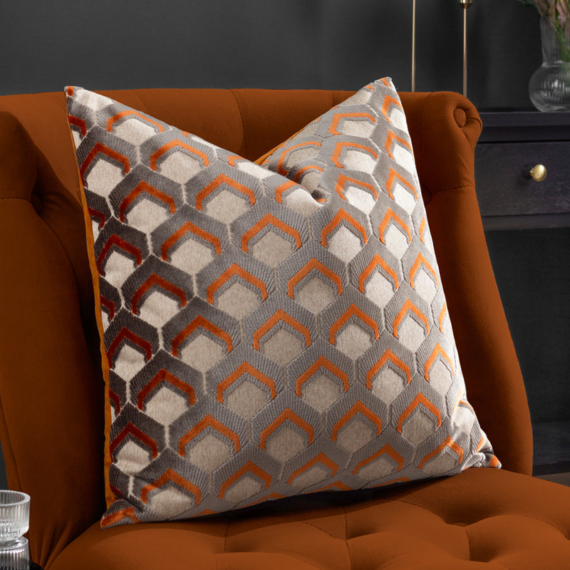 Paoletti Ledbury Cushion Cover in Ginger/Grey