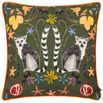 Animal Green Cushions - Lemurs Piped Cushion Cover Emerald Wylder