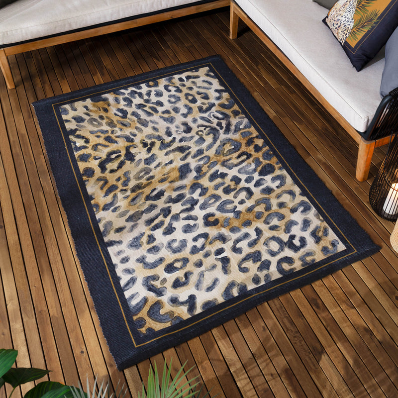 Animal Black Rugs - Leopardis Leopard Printed Indoor/Outdoor Outdoor Rug Black/Gold Paoletti