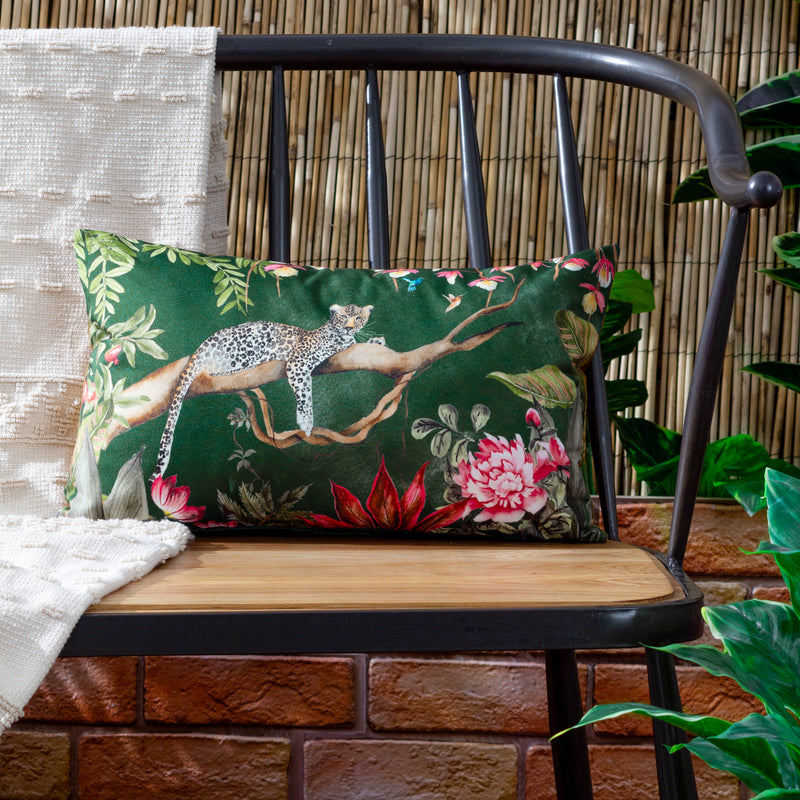 Jungle Green Cushions - Leopard Rectangular Outdoor Cushion Cover Forest Evans Lichfield