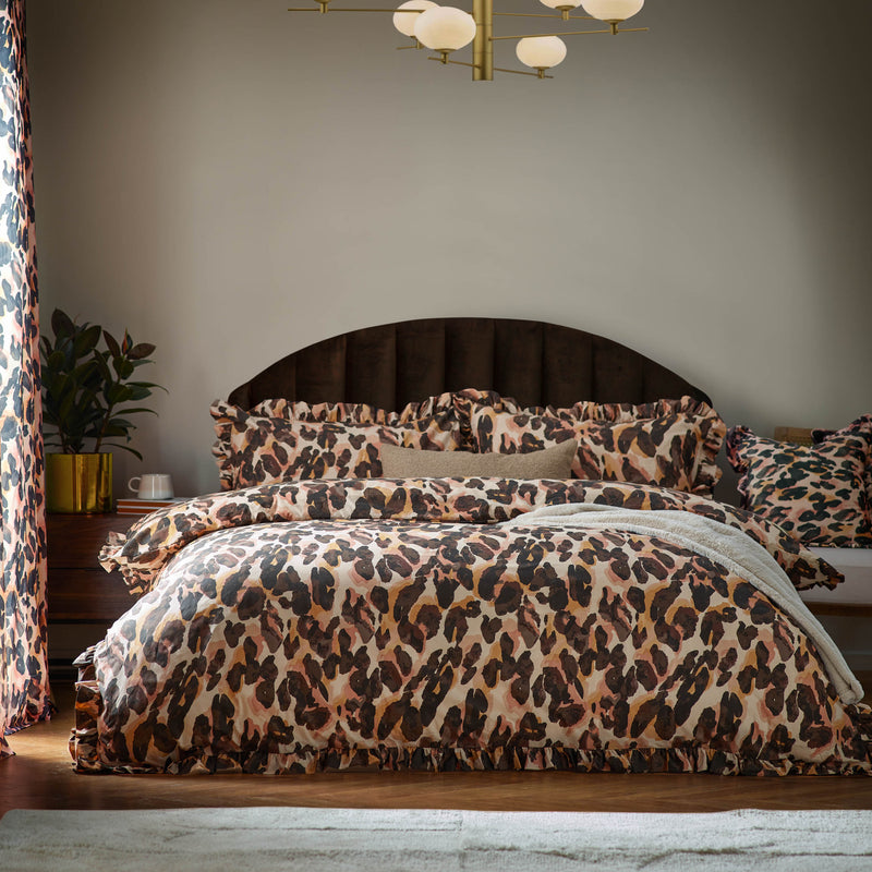 Animal Multi Bedding - Leopard Printed Frill Trim Duvet Cover Set Multicolour furn.