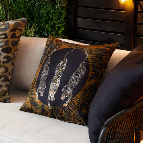 Animal Black Cushions - Leopardis Trio Printed Outdoor Cushion Cover Black/Gold Paoletti