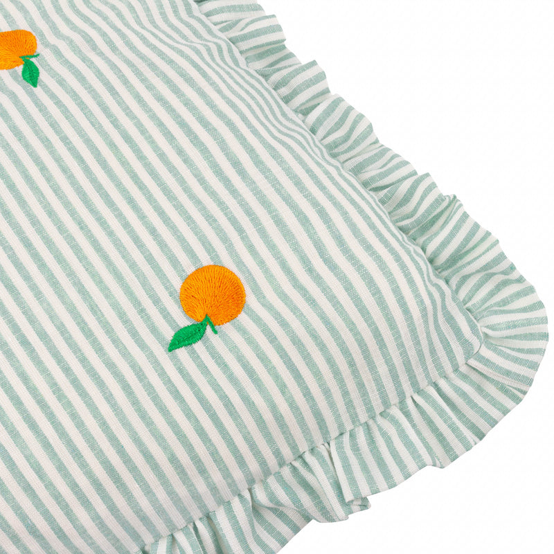 Striped Blue Cushions - Les Fruites Embroidered Ruffle Cushion Cover Orange furn.