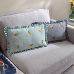 Striped Blue Cushions - Les Fruites Embroidered Ruffle Cushion Cover Orange furn.