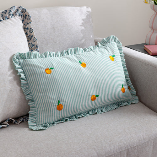 Striped Blue Cushions - Les Fruites Embroidered Ruffle Cushion Cover Orange furn.