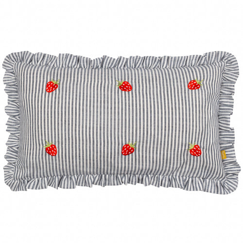 Striped Blue Cushions - Les Fruites Embroidered Ruffle Cushion Cover Strawberries furn.