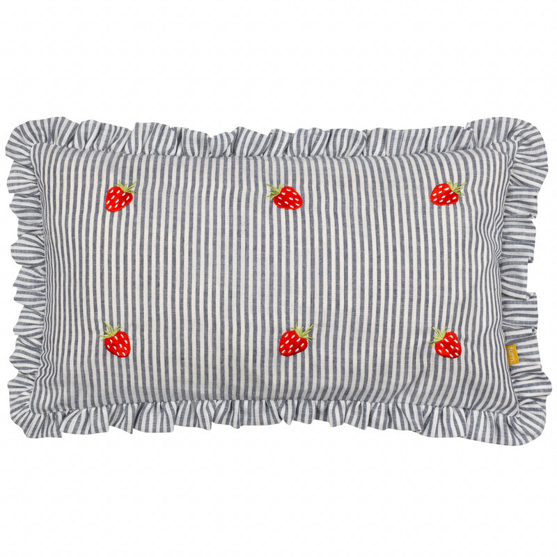 Striped Blue Cushions - Les Fruites Embroidered Ruffle Cushion Cover Strawberries furn.