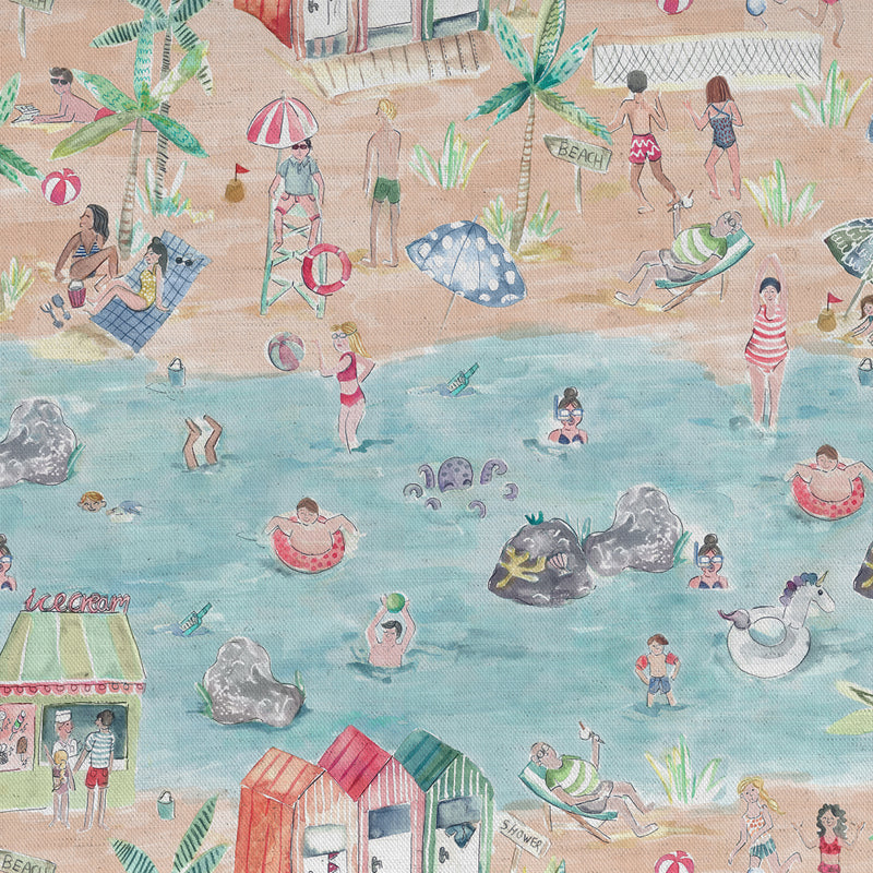 Voyage Maison Lets Go To The Beach Printed Cotton Fabric in Sand