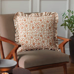 Floral Yellow Cushions - Linen Filigree Printed Ruffle Cushion Cover Linen/Ochre Seventy Three