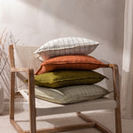 Yard Linen Grid Check Cushion Cover in Brick