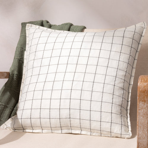 Yard Linen Grid Check Cushion Cover in Ecru