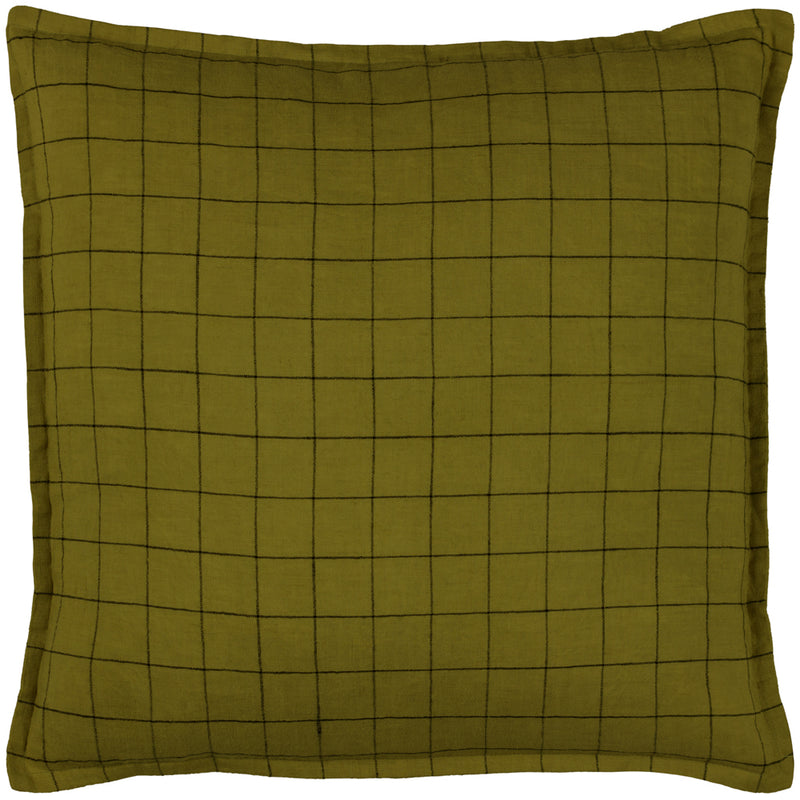 Yard Linen Grid Check Cushion Cover in Olive